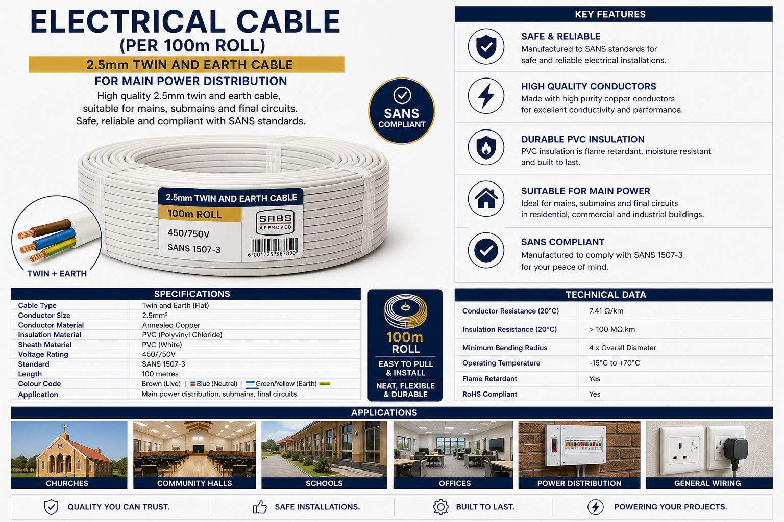 Electrical Cable (per 100m roll)